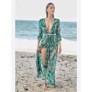 PHAX TROPICAL ROBE BELT LONG SLEEVE COVERUP Large